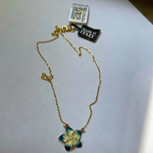 Blue&White Flower 14K Gold Made in Italy Necklace - Picture 2 of 6